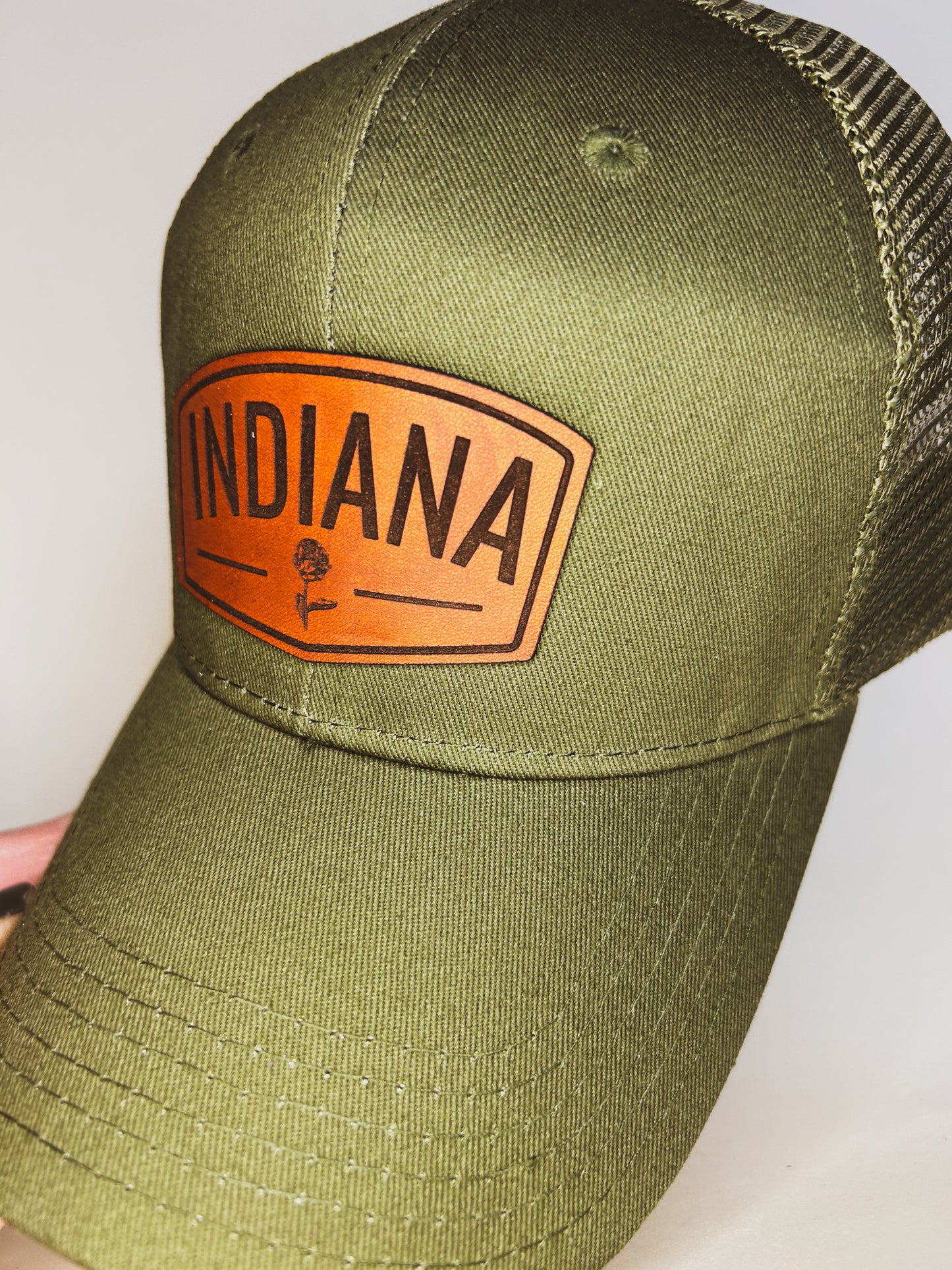 Indiana Peony Patch on Olive Baseball Hat