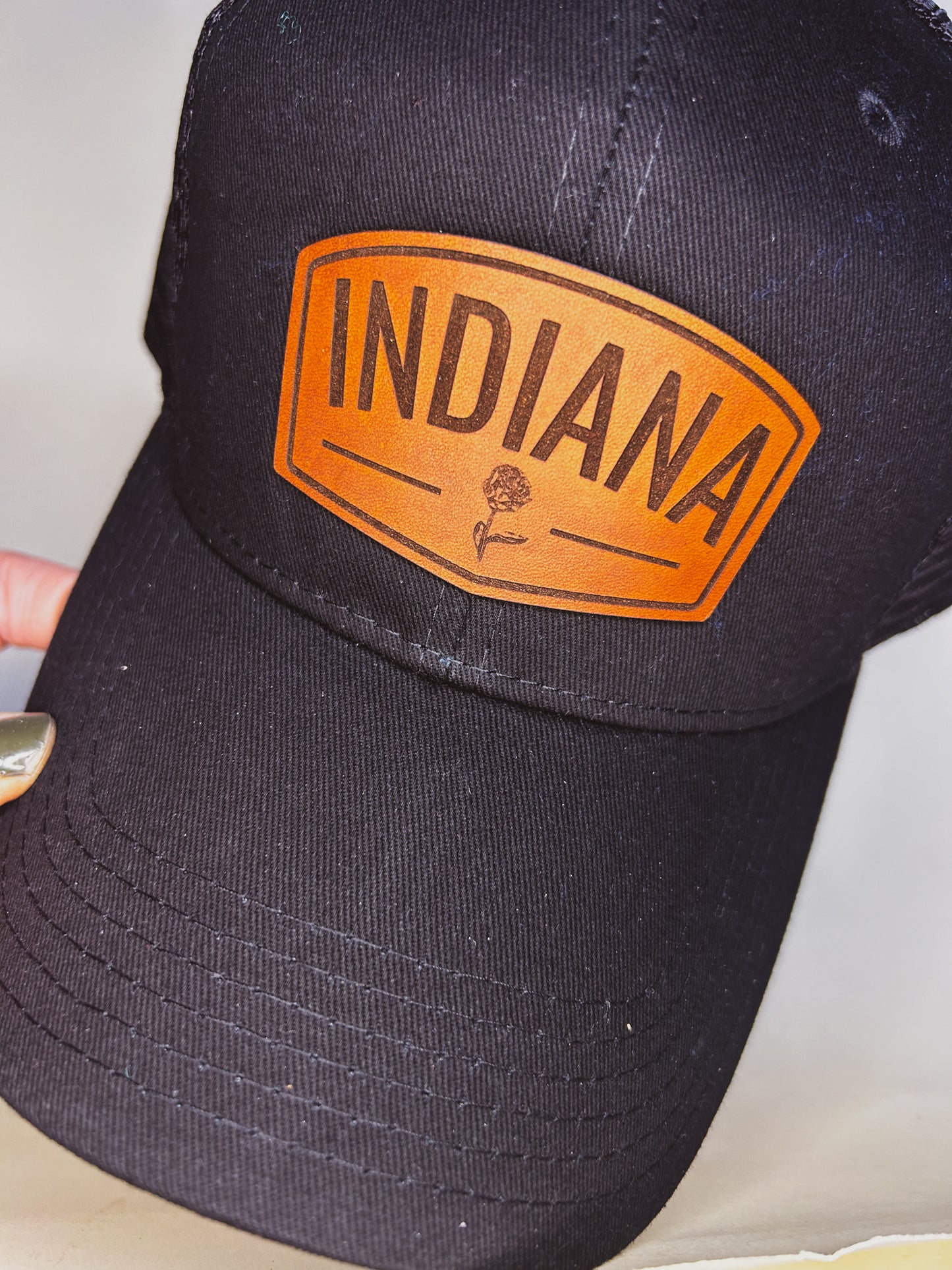 Indiana Peony Patch on Black Baseball Hat