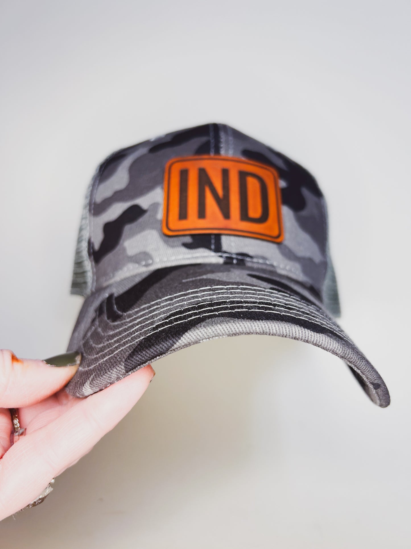 IND Patch on Gray Camo Baseball Hat