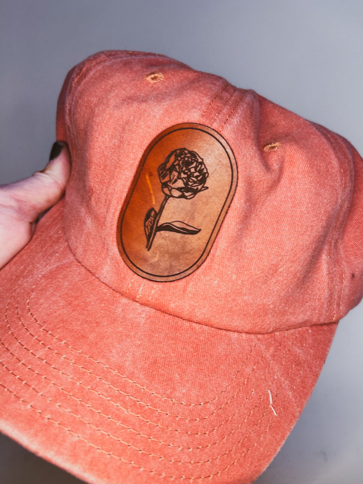 Oval Peony Patch on Orange Baseball Hat