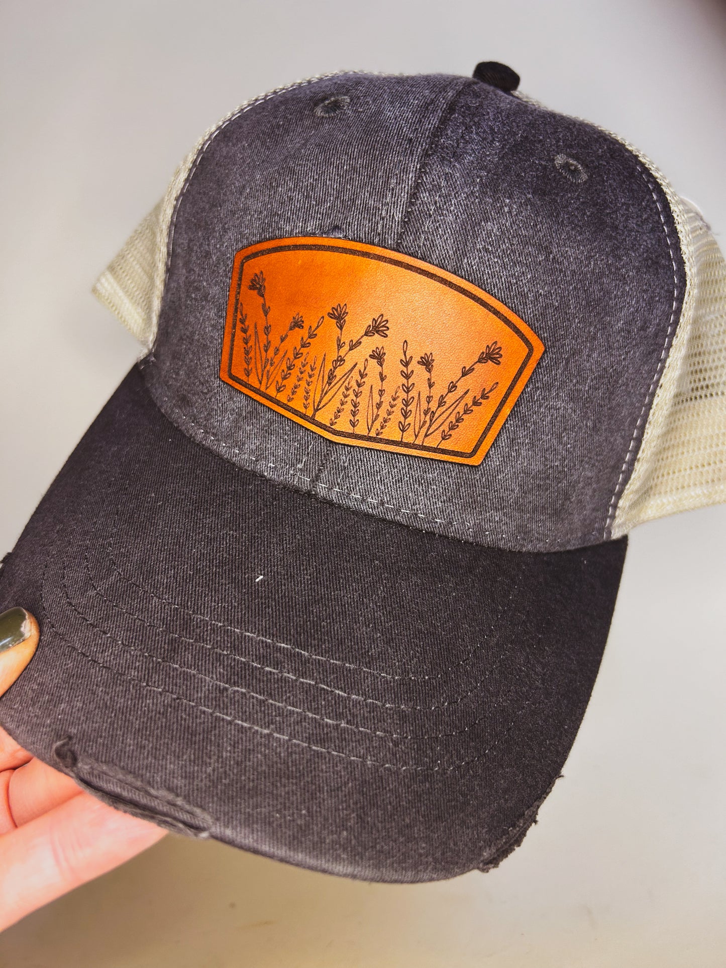 Wildflower Patch on Distressed Charcoal Baseball Hat