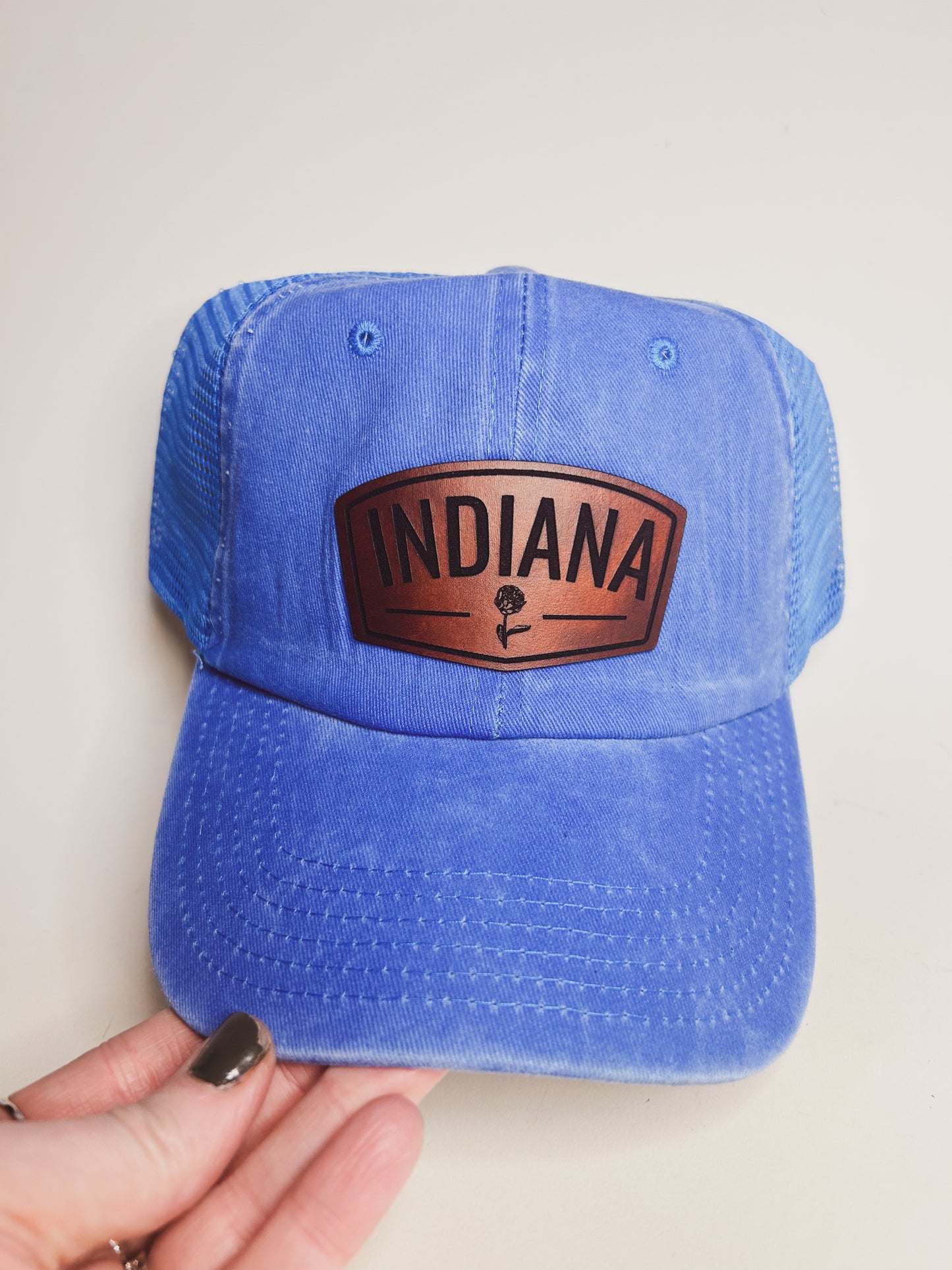 Indiana Peony Patch on Blue Baseball Hat - Clasp Back