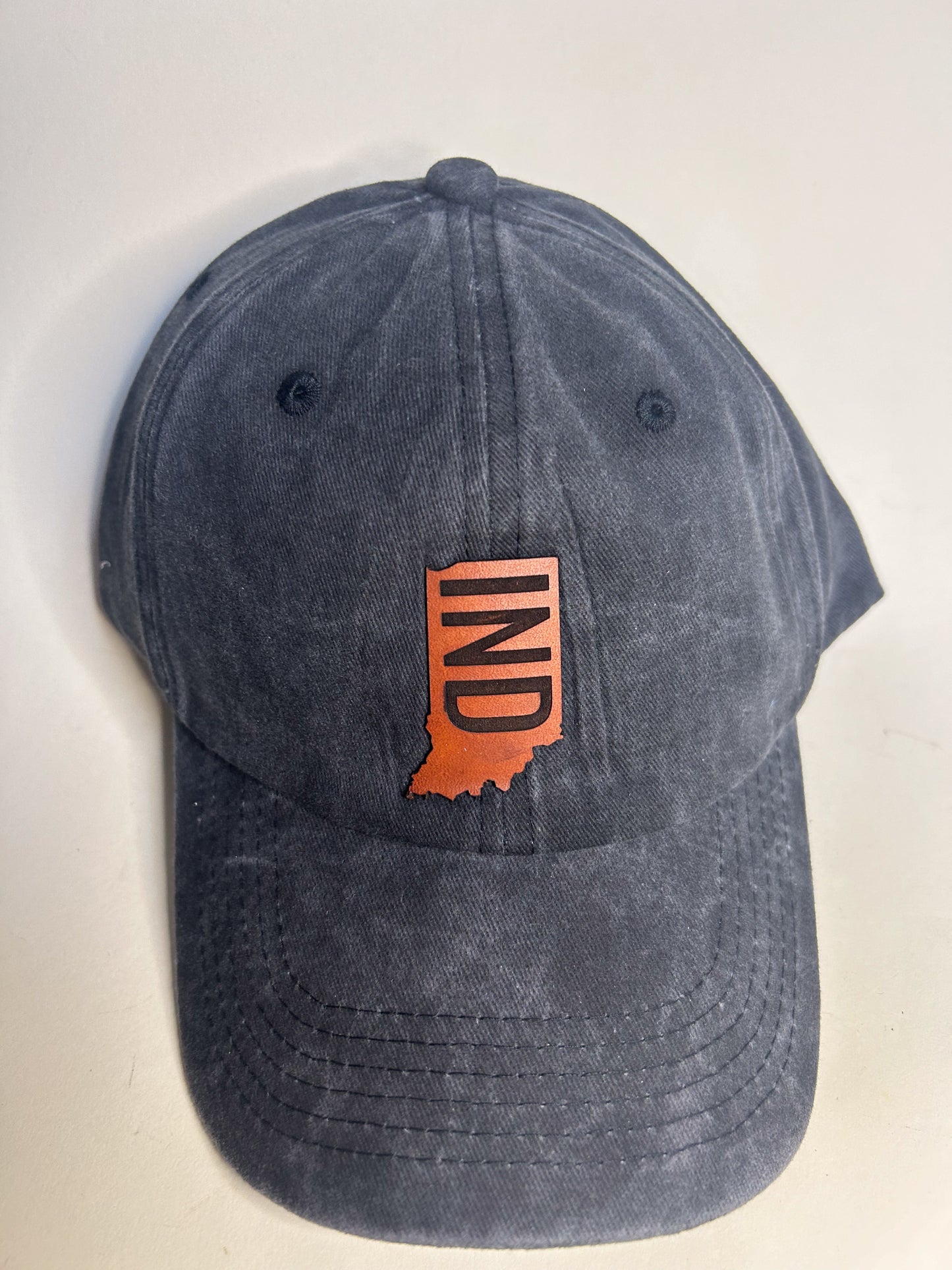 Indiana IND Patch on Black Baseball Hat - Clasp Back