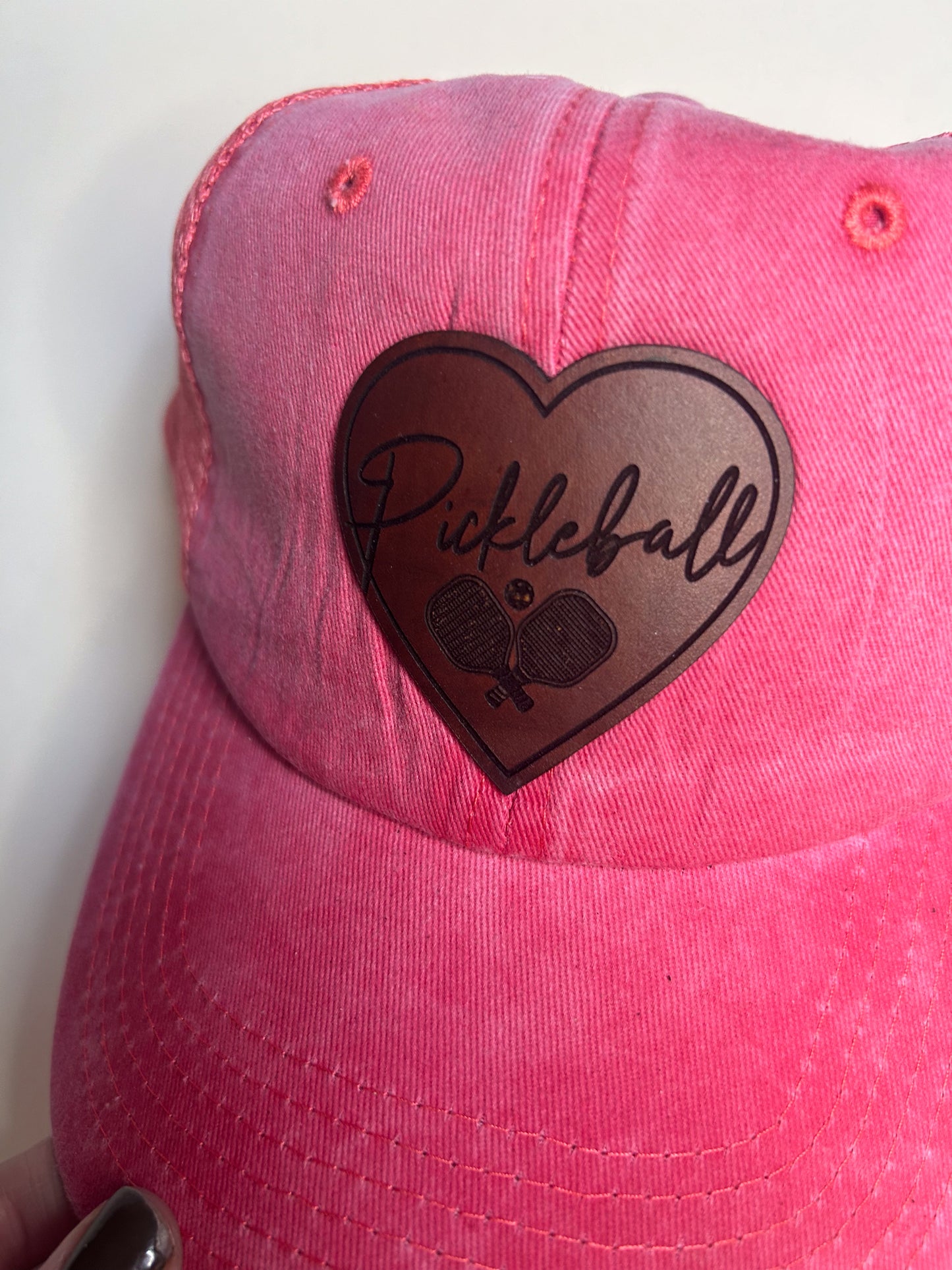 Pickleball Heart Patch on Pink Hat