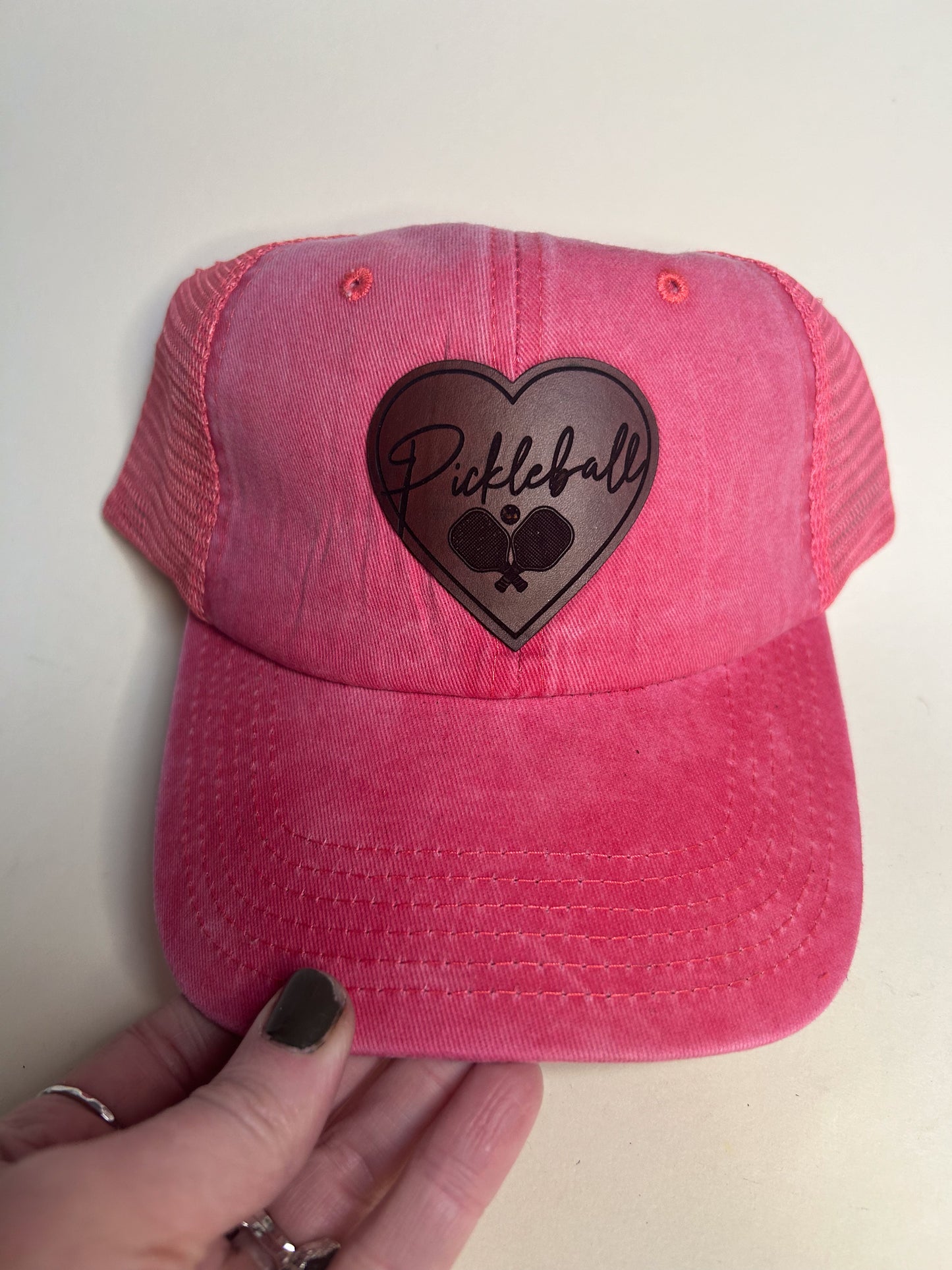 Pickleball Heart Patch on Pink Hat