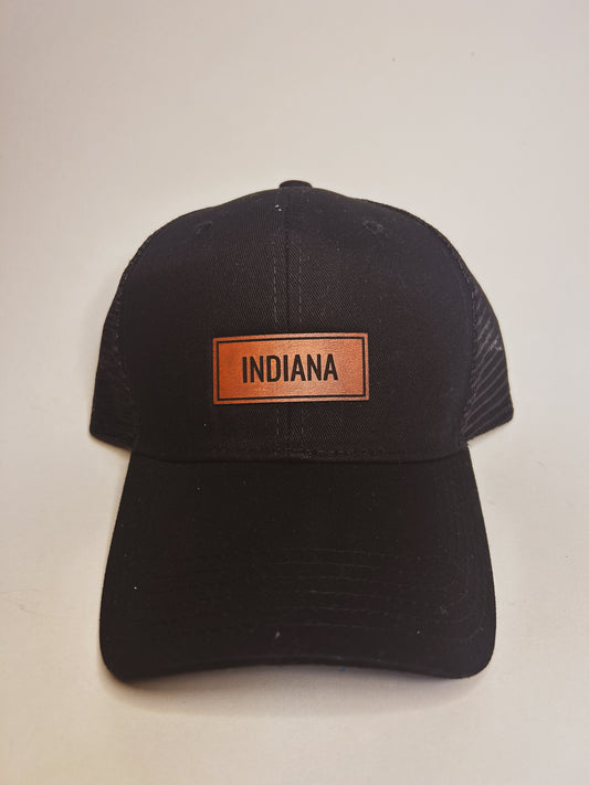 Rectangle Indiana Leather Patch on Black Baseball Hat