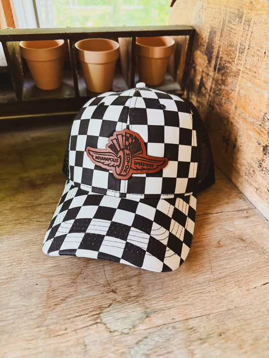 IMS Wings Leather Patch Hat on Checkered Baseball Hat