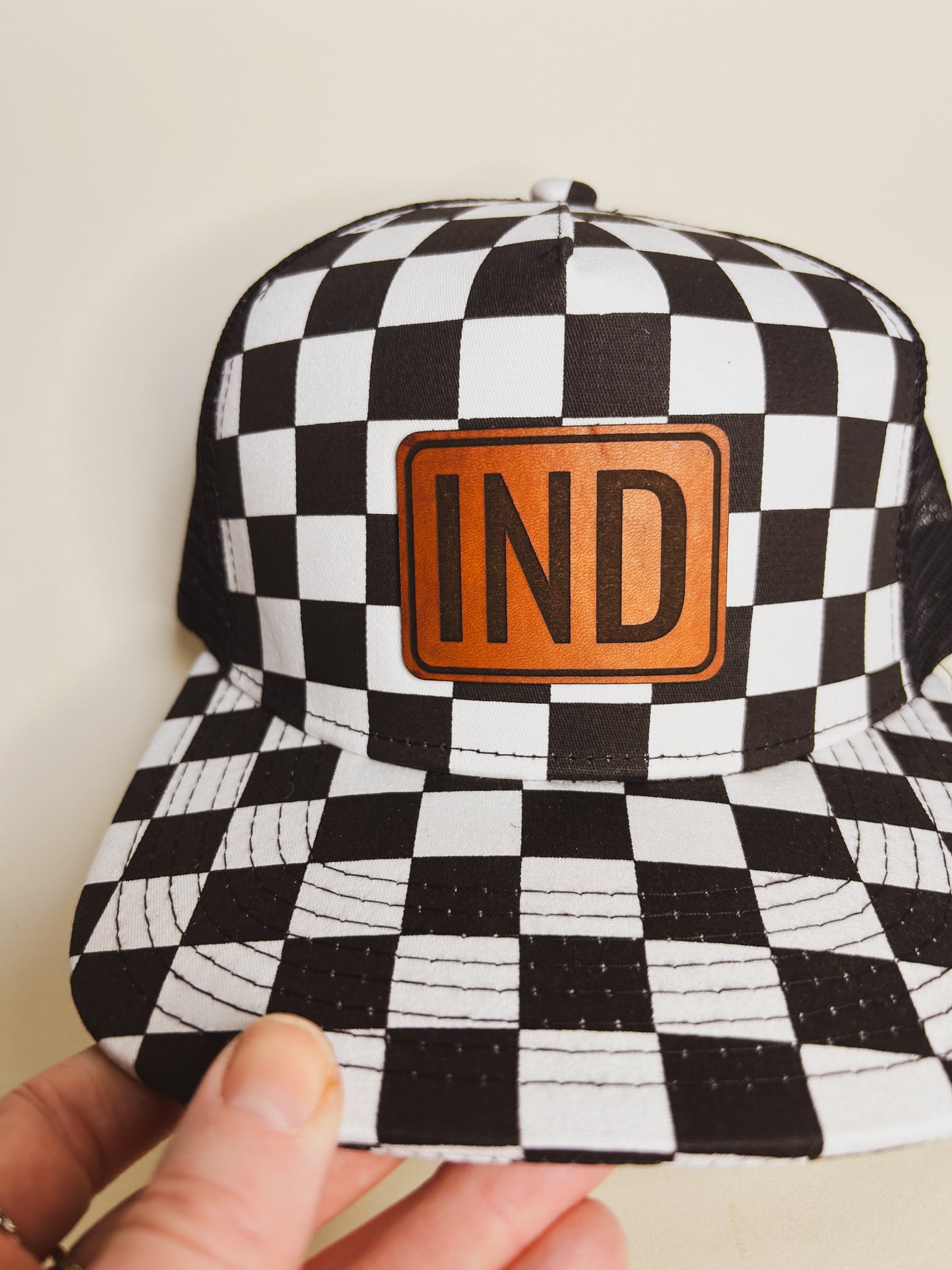 IND Leather Patch on Checkered Hat