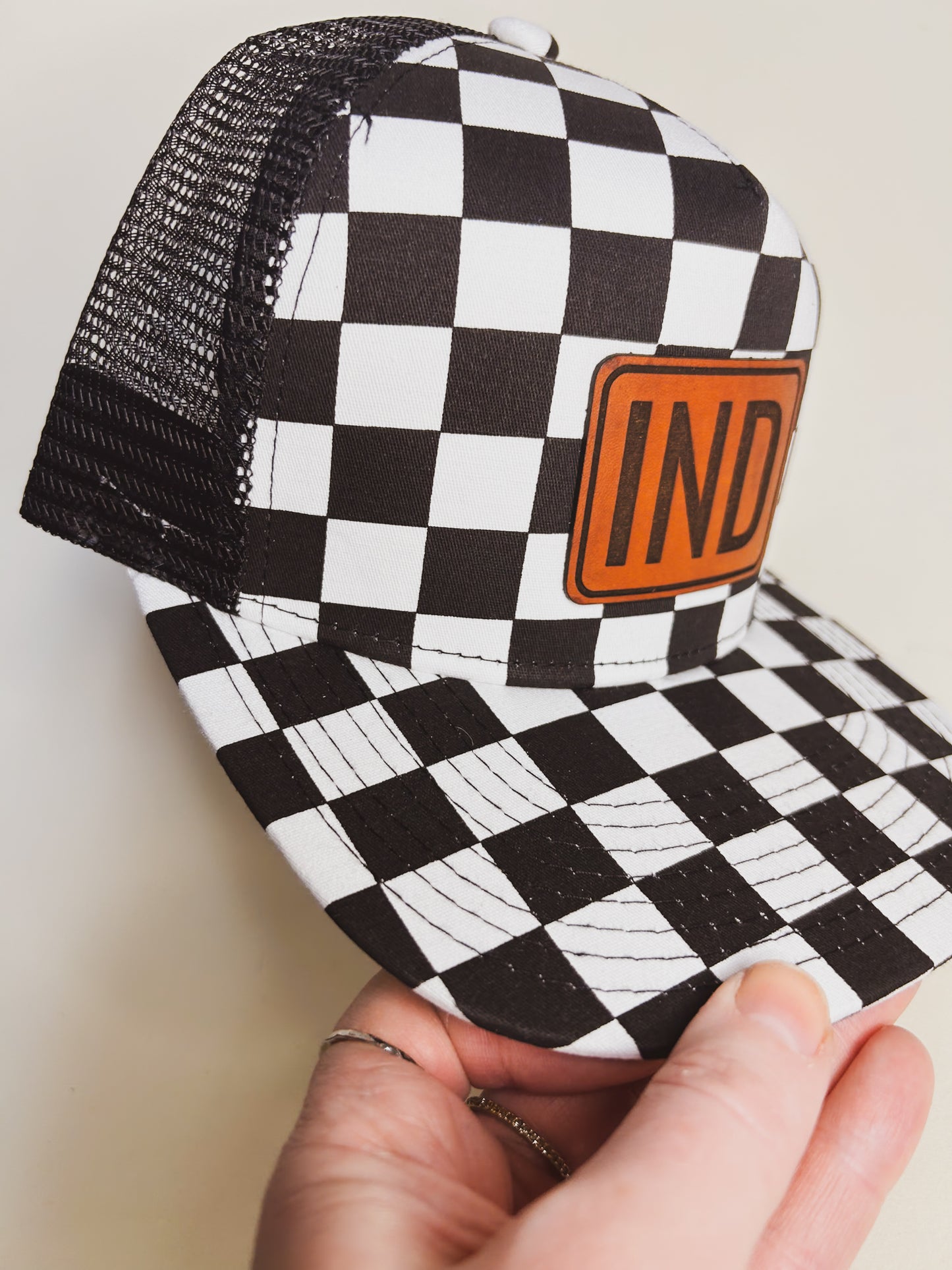 IND Leather Patch on Checkered Hat