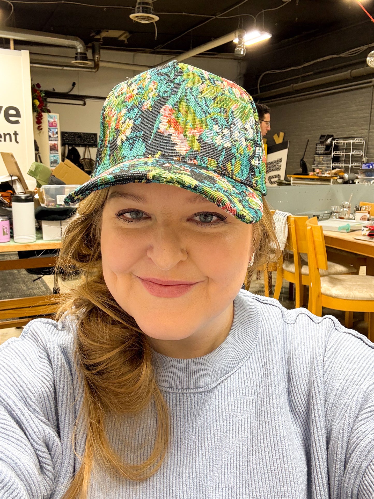 Custom Logo Hat on Blue Floral Print Hat