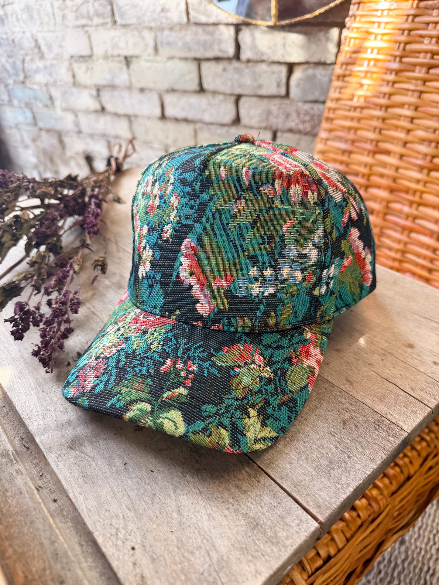 Custom Logo Hat on Blue Floral Print Hat