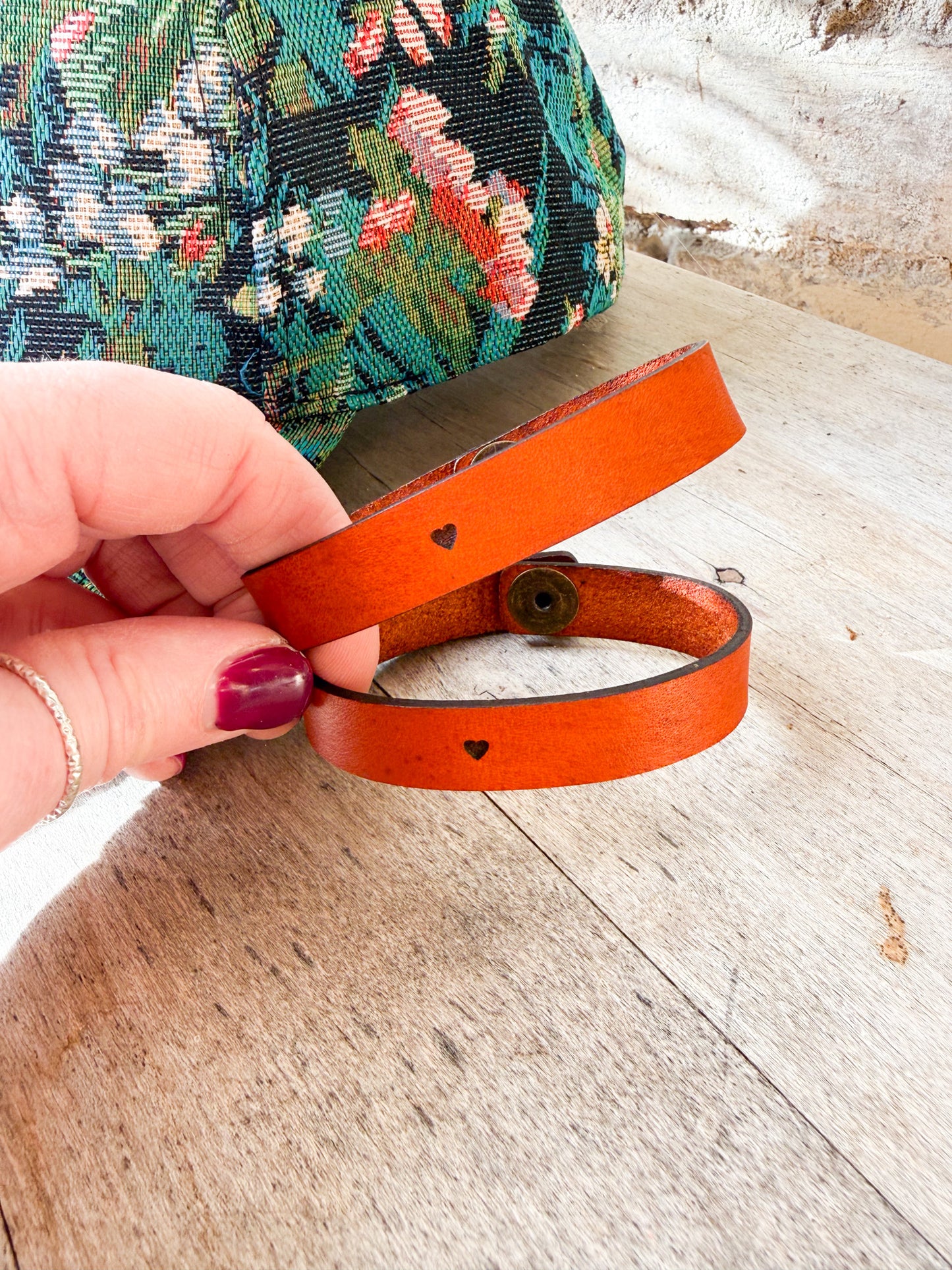 Leather Bracelet with Engraved Heart