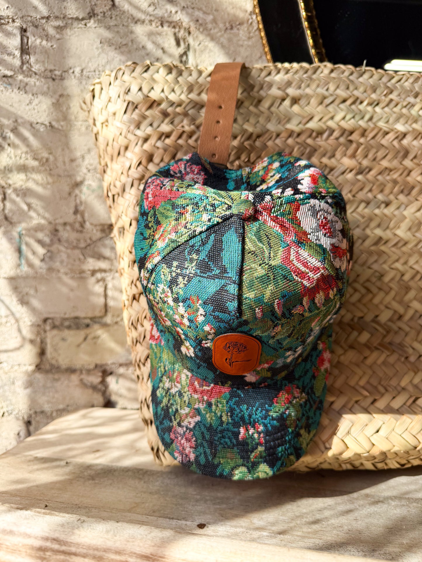 Blue Floral Hat with Oval Flower Patch