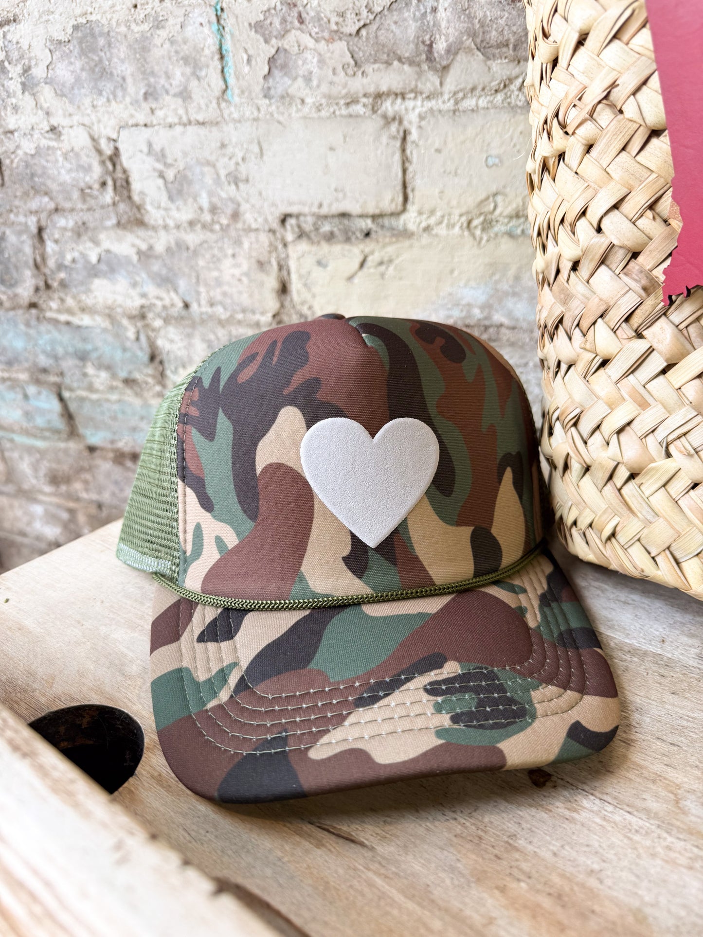 Puffy Heart on Camo Hat