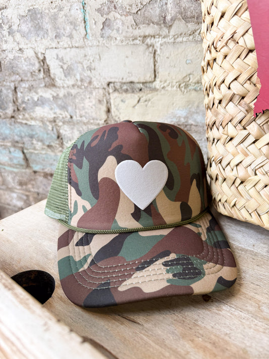 Puffy Heart on Camo Hat