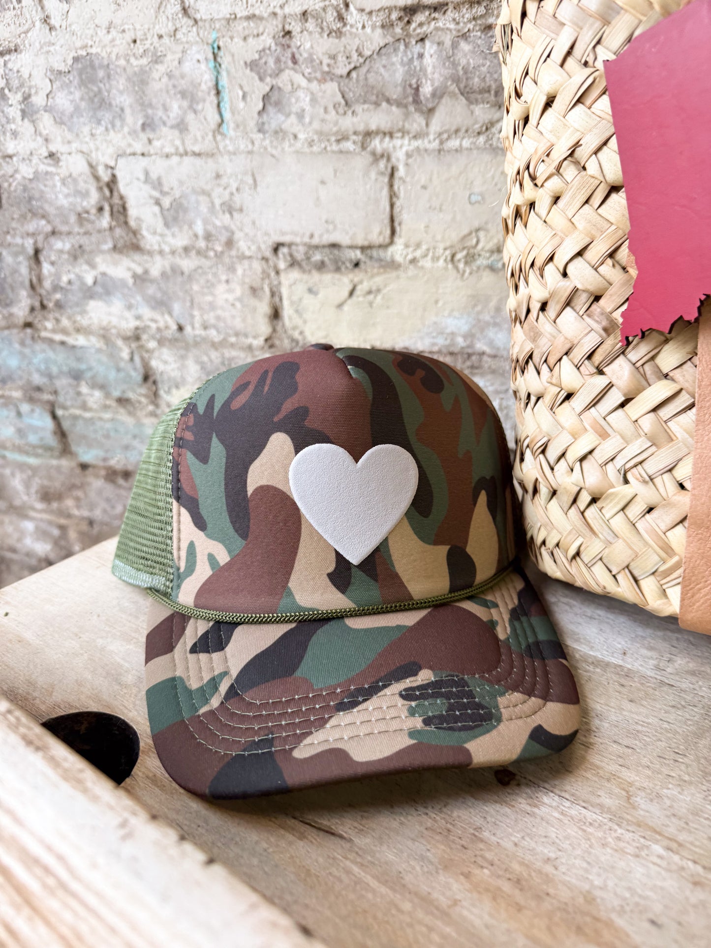 Puffy Heart on Camo Hat