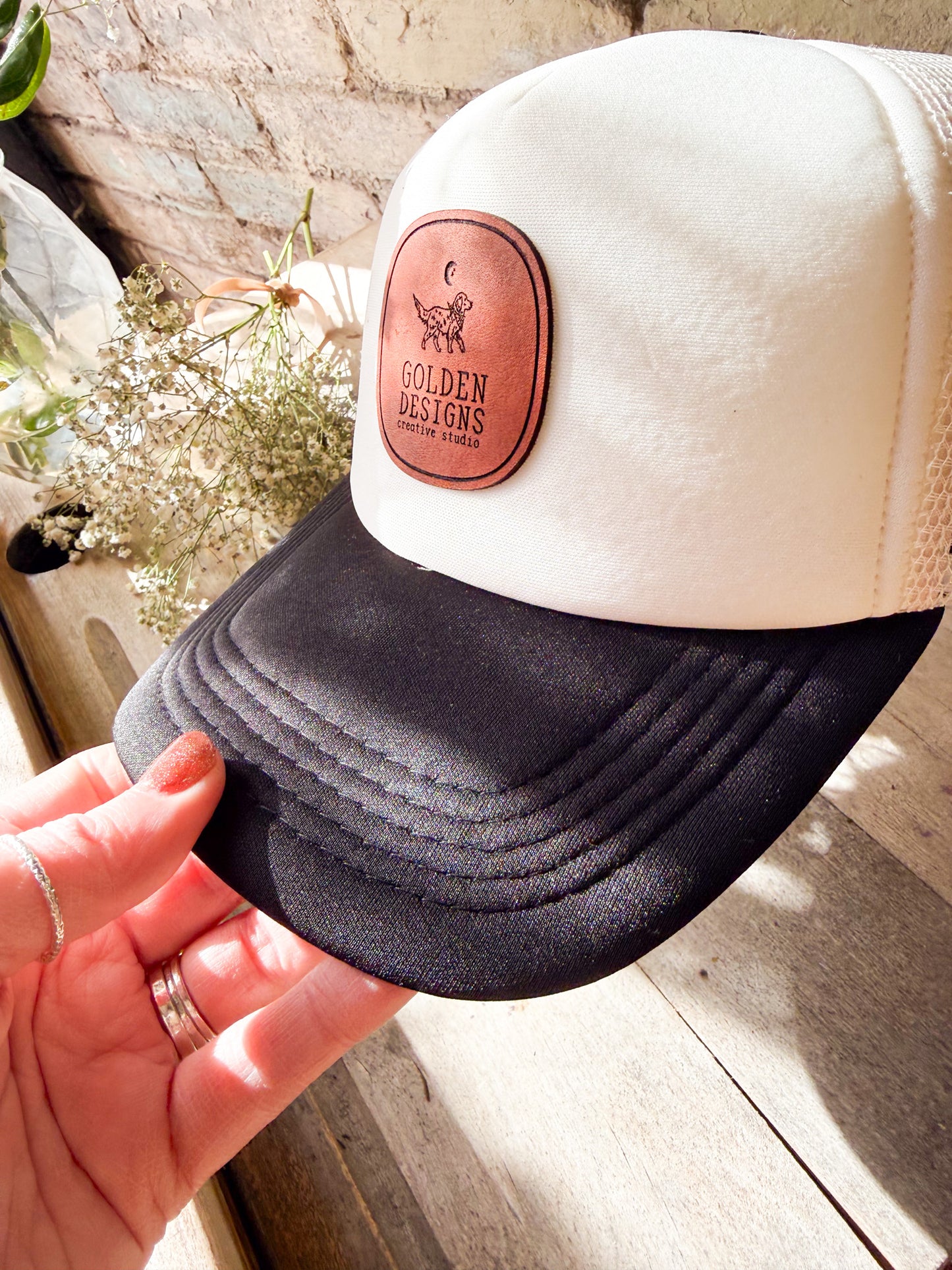 Custom  Logo Leather Patch Hat - on Foam Trucker Hat