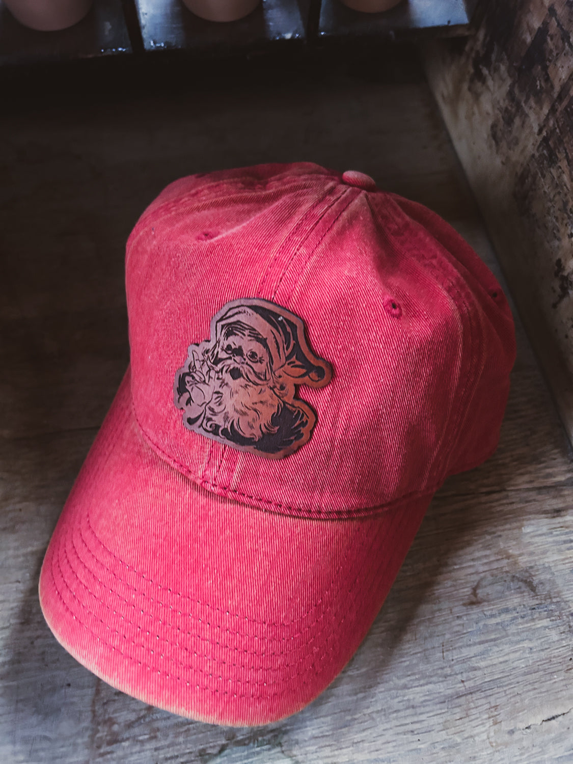 Santa Leather Patch Hat