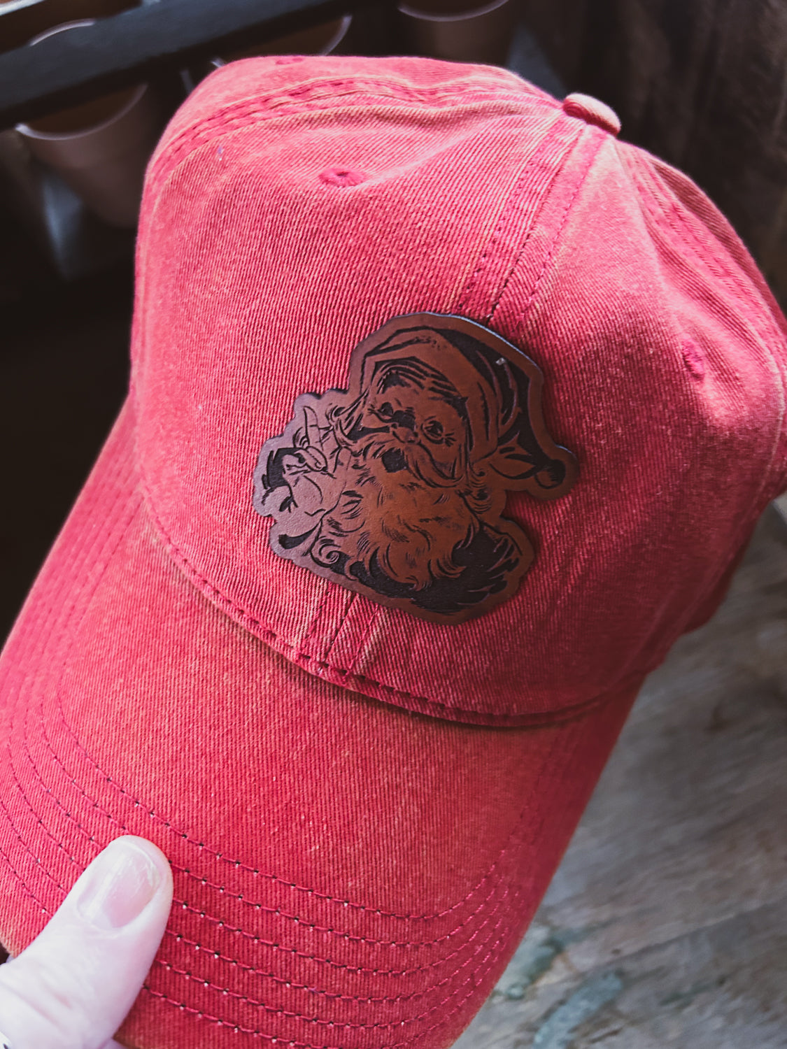 Santa Leather Patch Hat