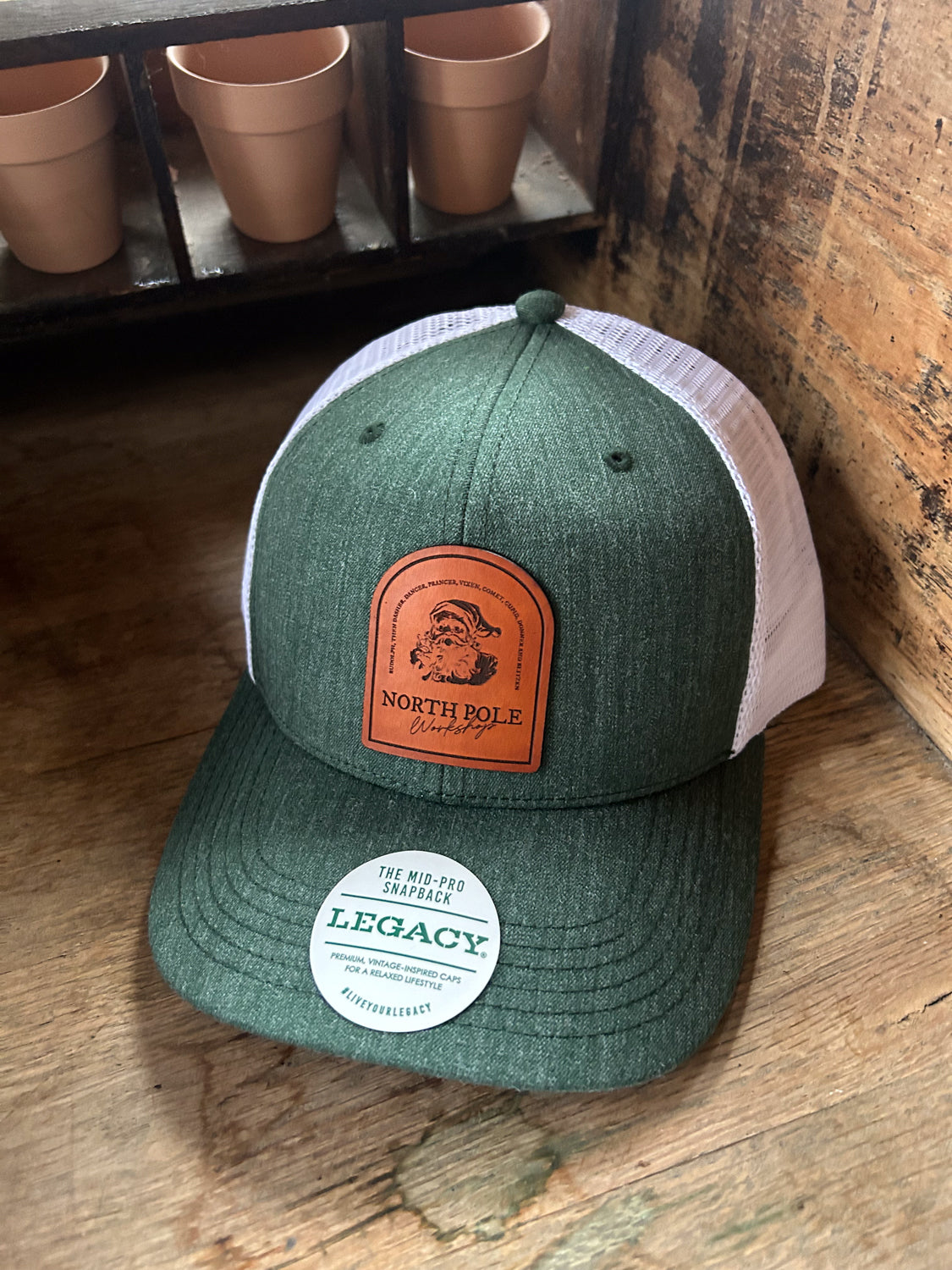 Santa's Workshop Leather Patch Hat - Green/White Trucker