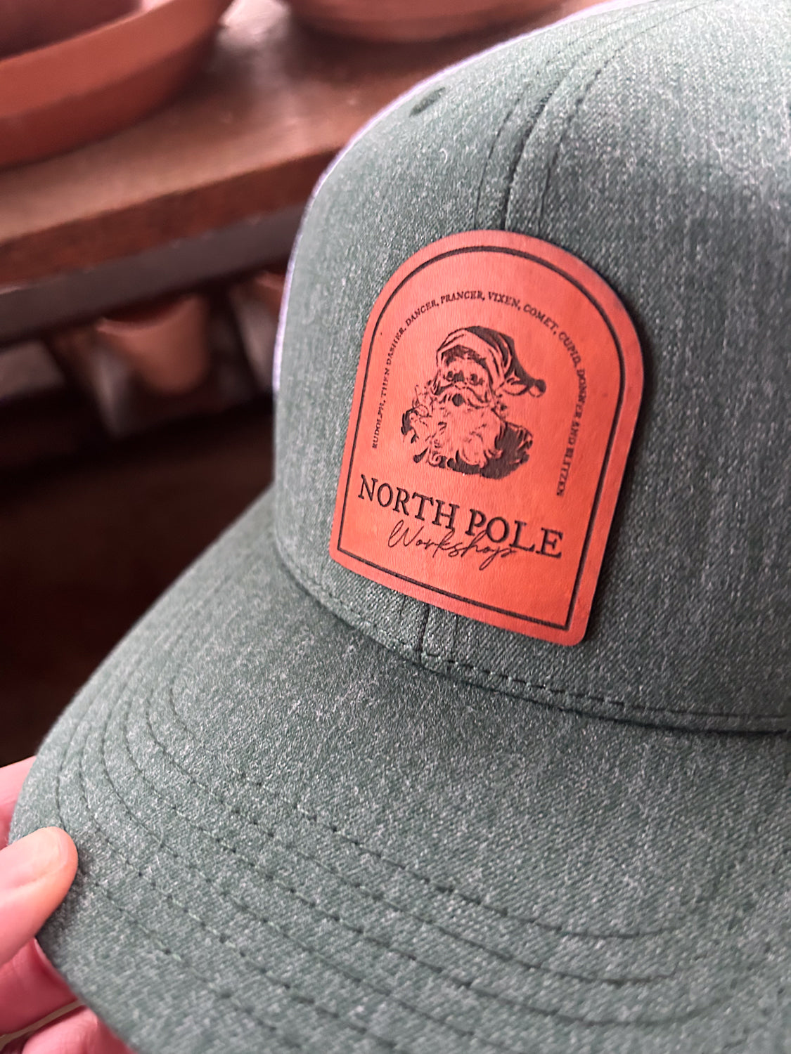 Santa's Workshop Leather Patch Hat - Green/White Trucker