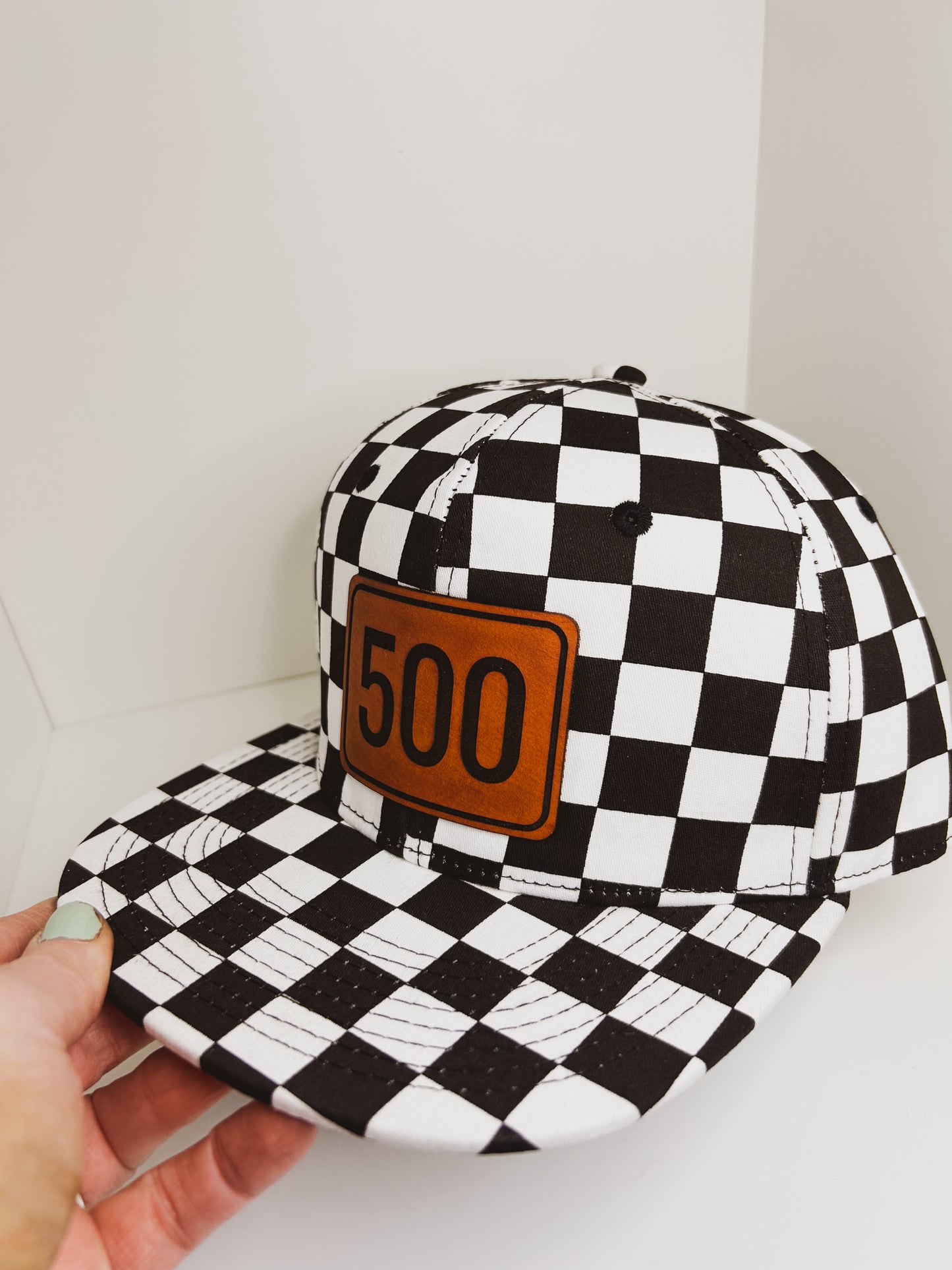Checkered 500 Leather Patch Hat