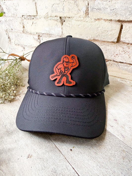 Purdue Pete Leather Patch Hat - Black Rope Cap