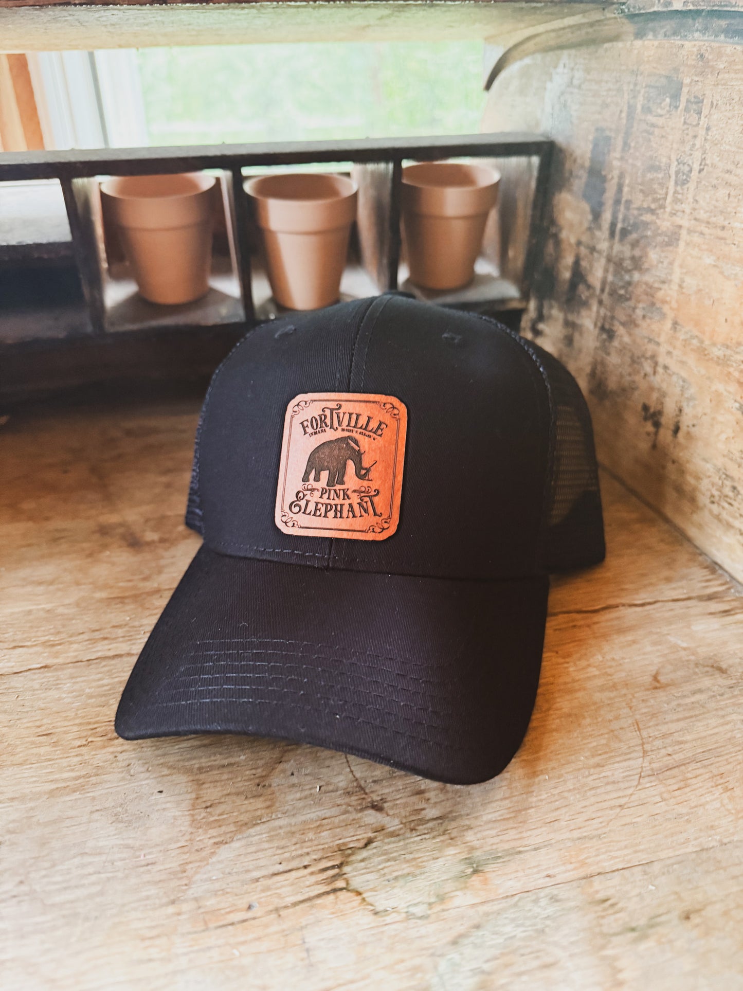 Fortville Pink Elephant Leather Patch Hat
