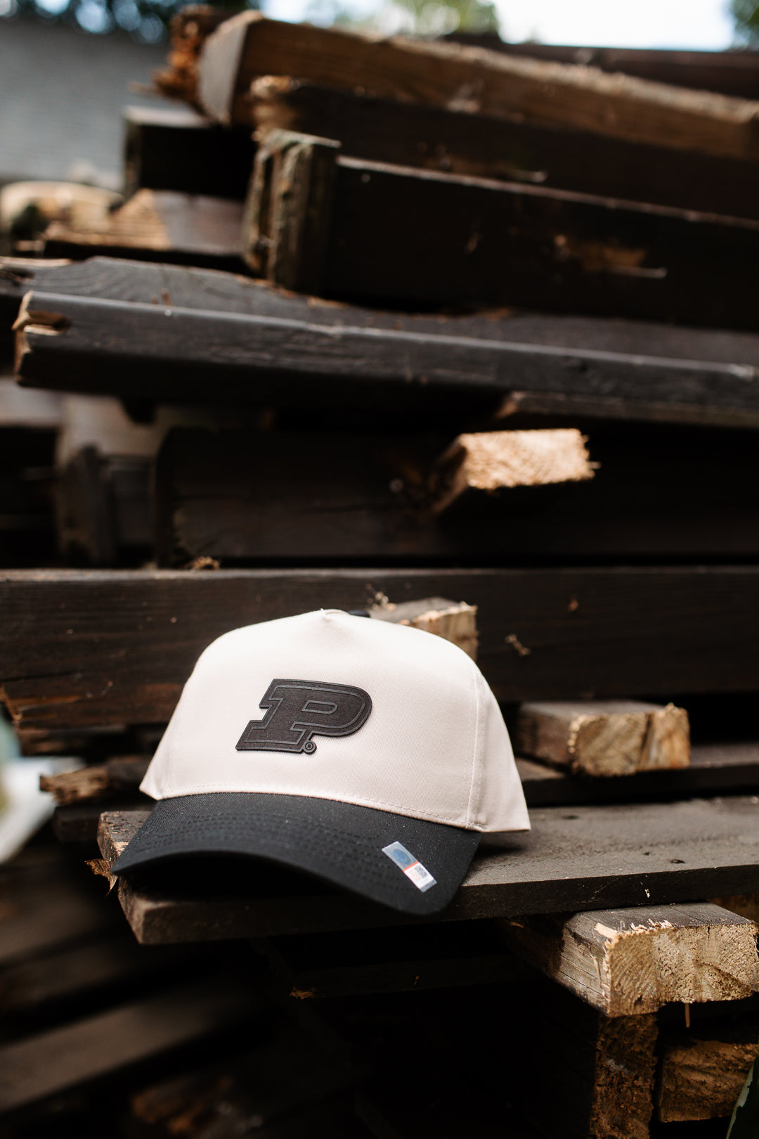 Purdue P - 5 Panel Hat with Black Brim