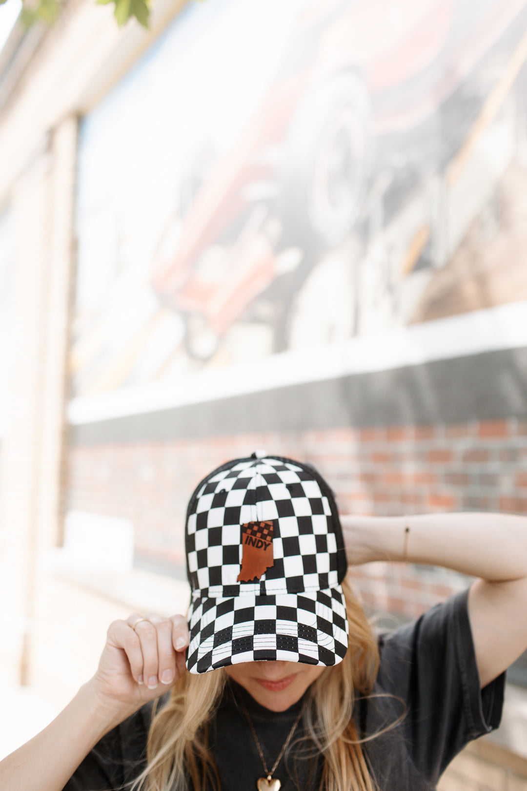 Indy Racing Leather Patch Hat - Checkered