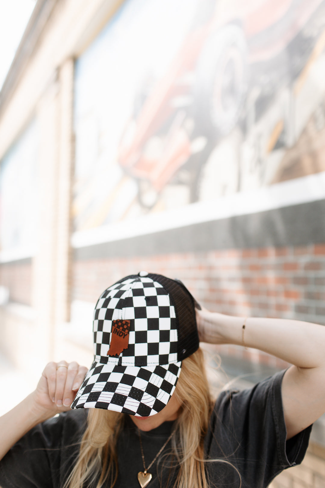 Indy Racing Leather Patch Hat - Checkered