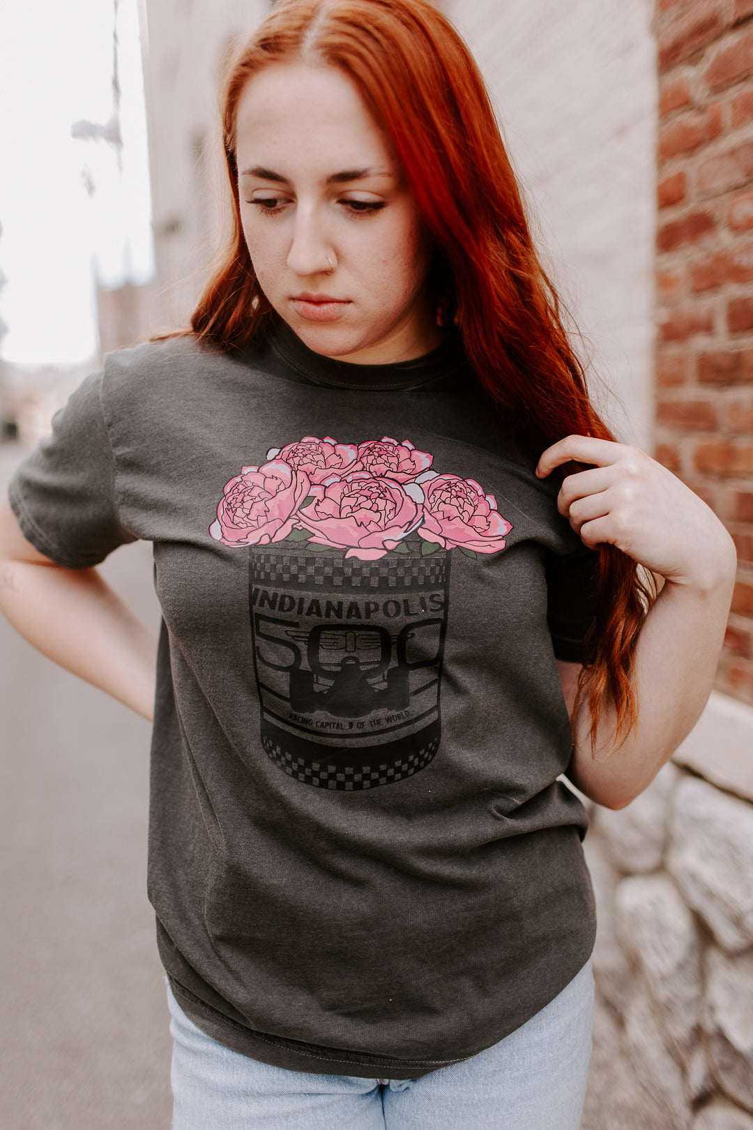 Indy 500 Popcorn Peony Tin T-Shirt