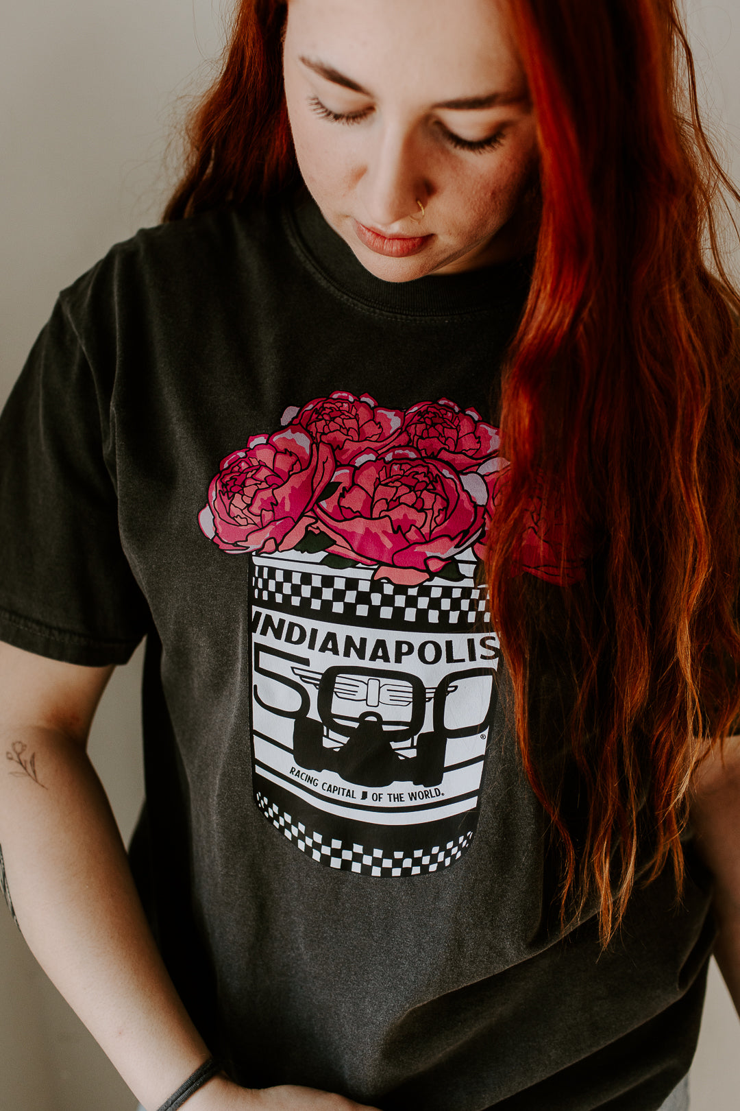 Indy 500 Popcorn Peony Tin T-Shirt
