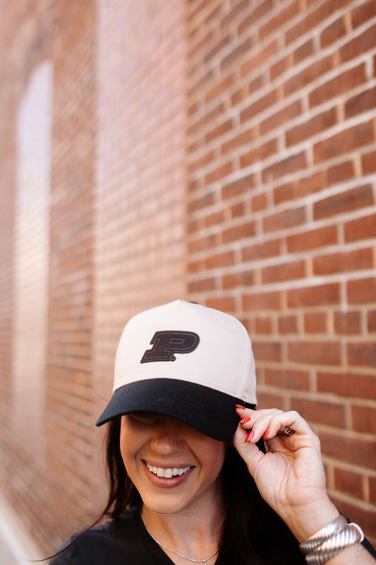 Purdue P - 5 Panel Hat with Black Brim