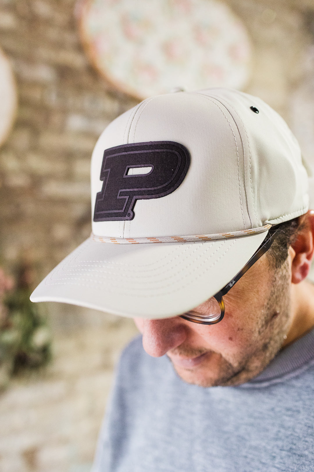 Purdue Motion P Leather Patch Hat - Putty