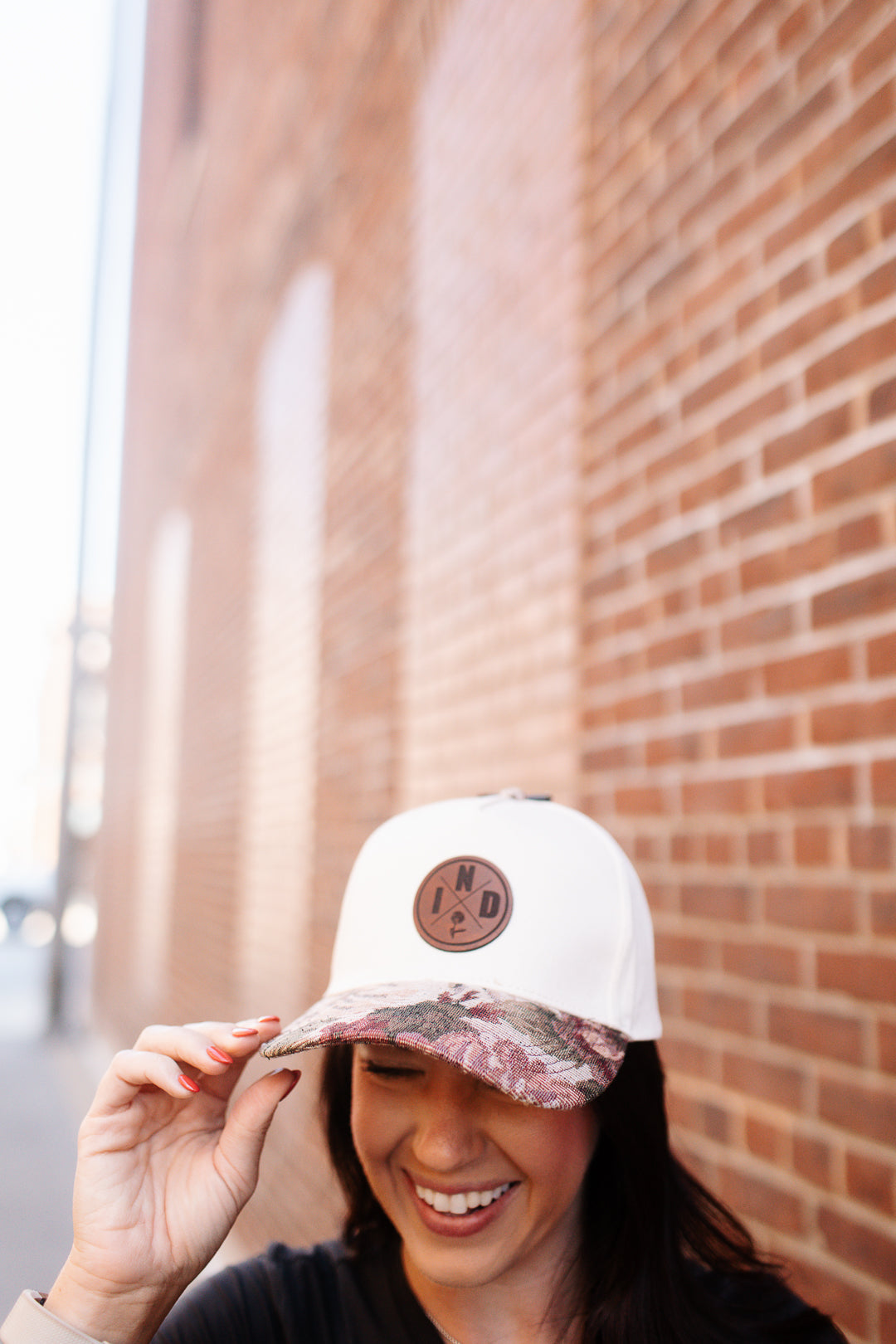 IND Circle Patch on Floral Bill Hat