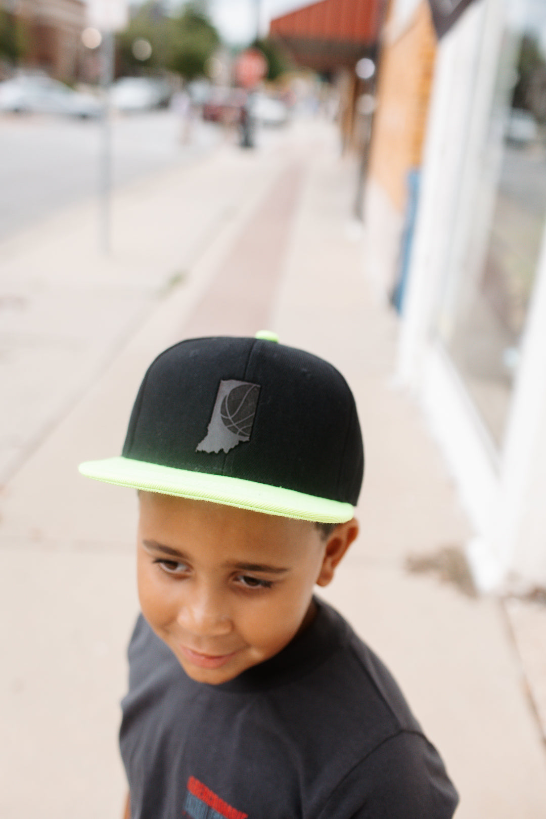 Indiana Basketball on Black & Neon Yellow Hat - Kids