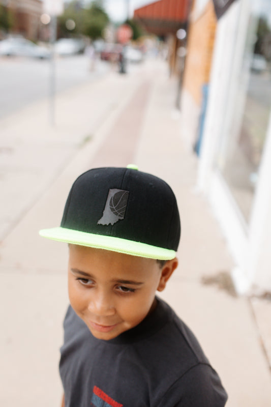 Indiana Basketball on Black & Neon Yellow Hat - Kids