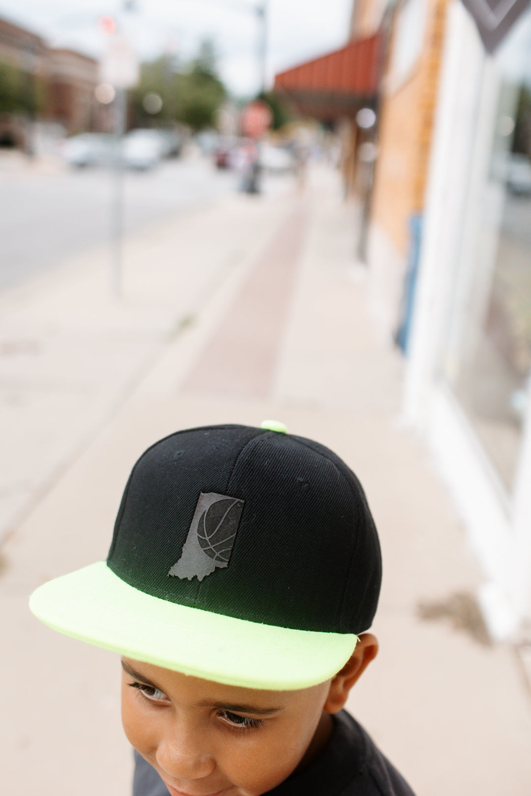 Indiana Basketball on Black & Neon Yellow Hat - Kids
