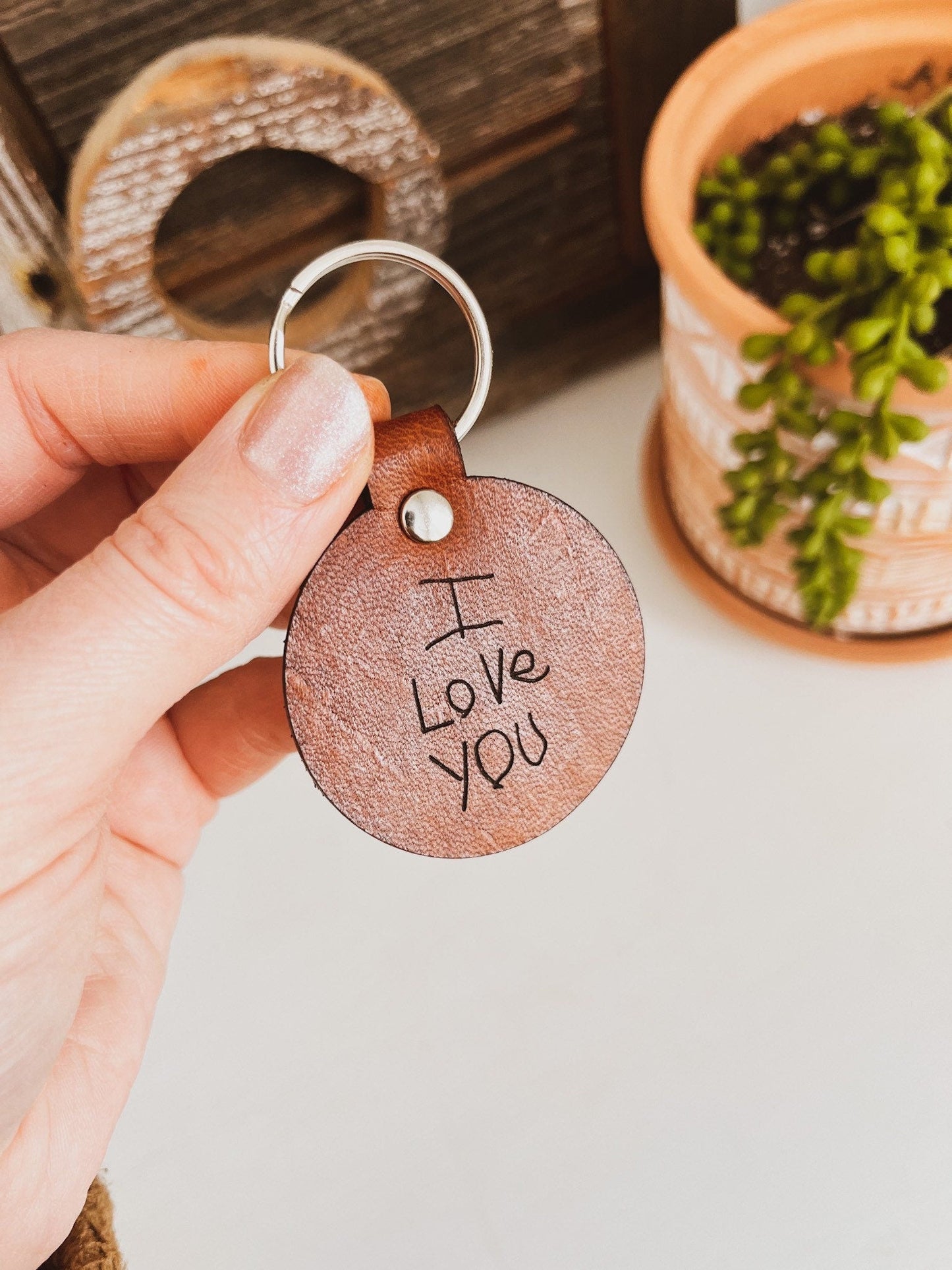 Two Sided - Handwriting Engraved Keychain - Circle