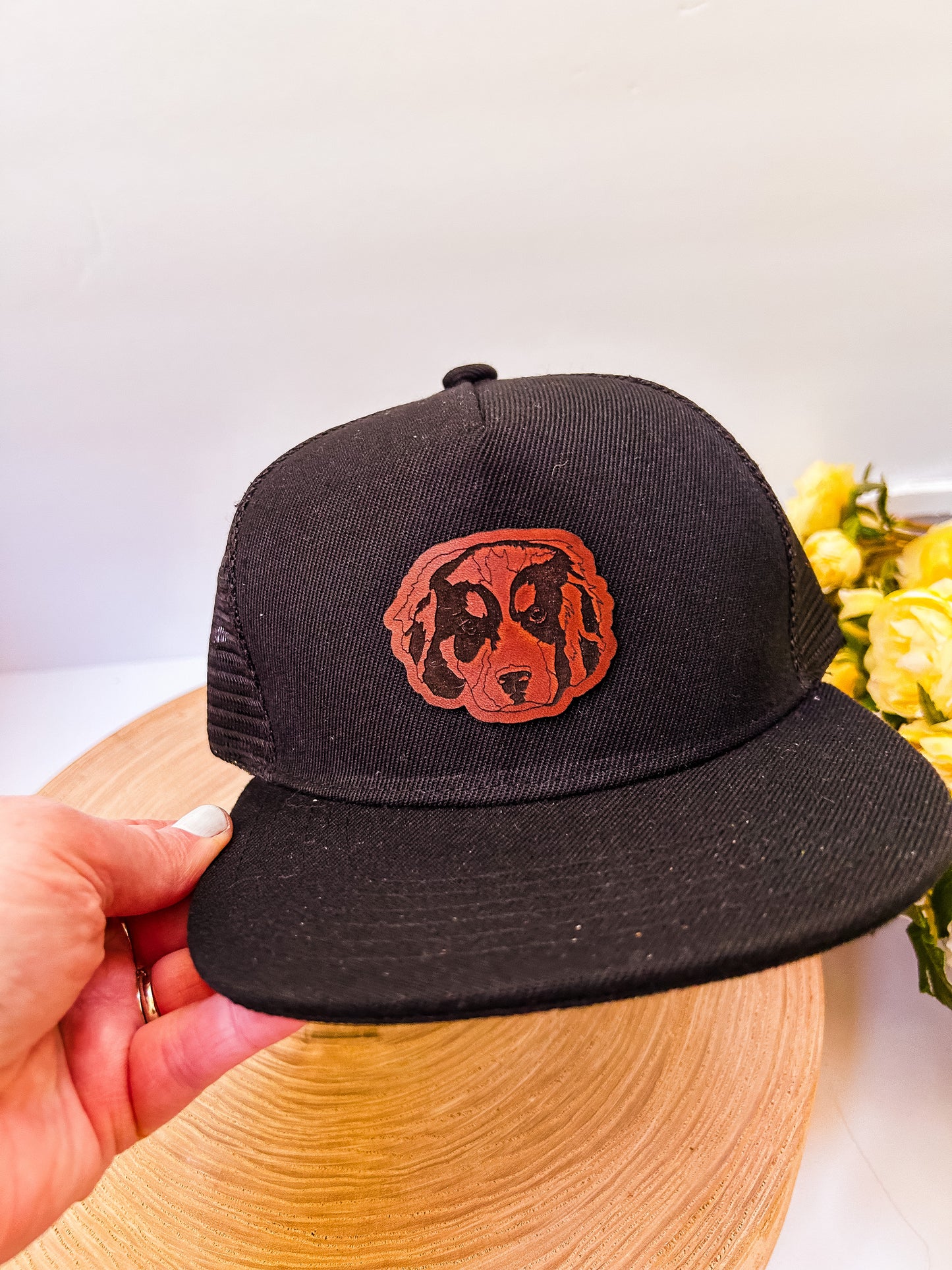 Custom Pet Sketch Leather Patch on Hat