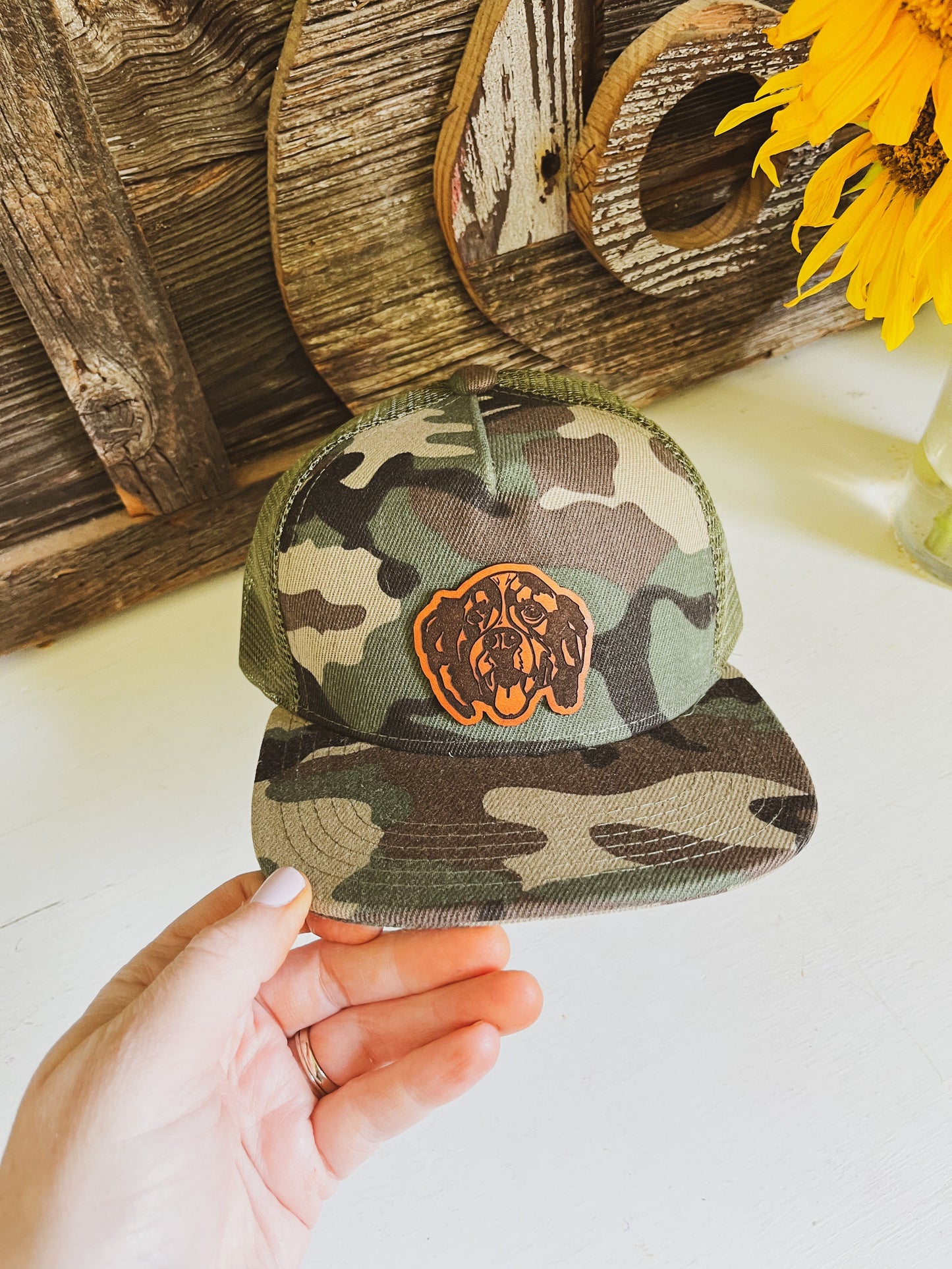 Custom Pet Sketch Leather Patch on Hat