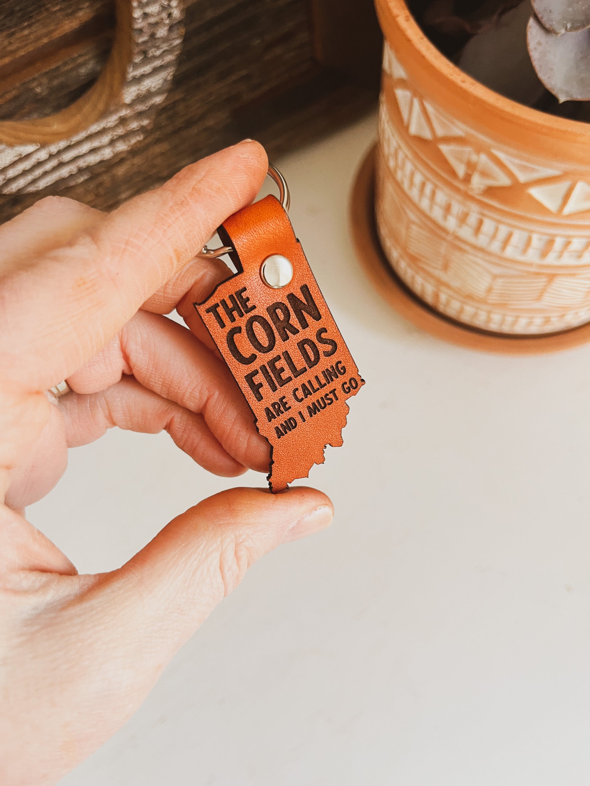 Indiana Keychain - The Cornfields are Calling and I Must Go – Left Grain
