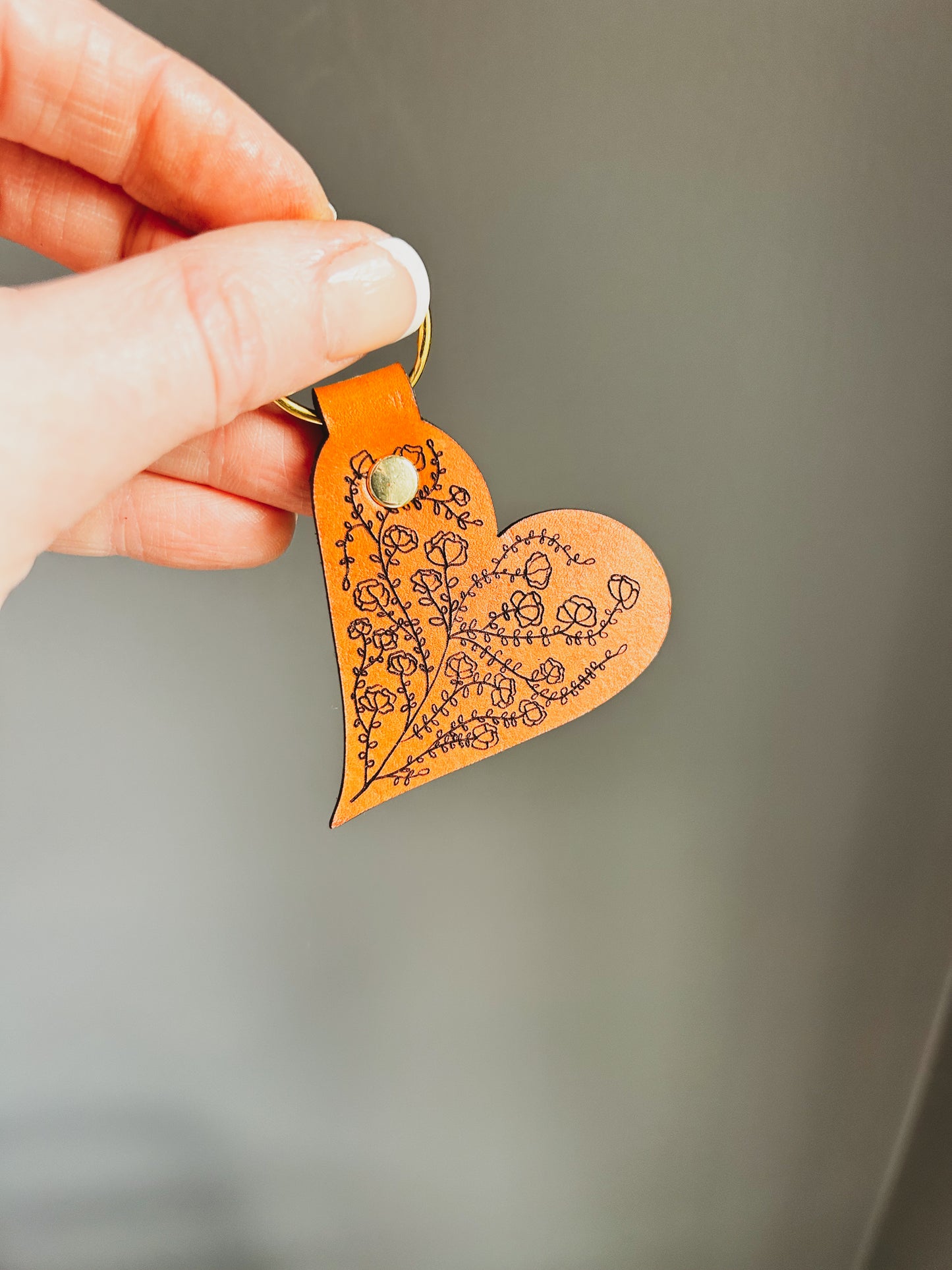 Illustrated Leather Heart Keychain