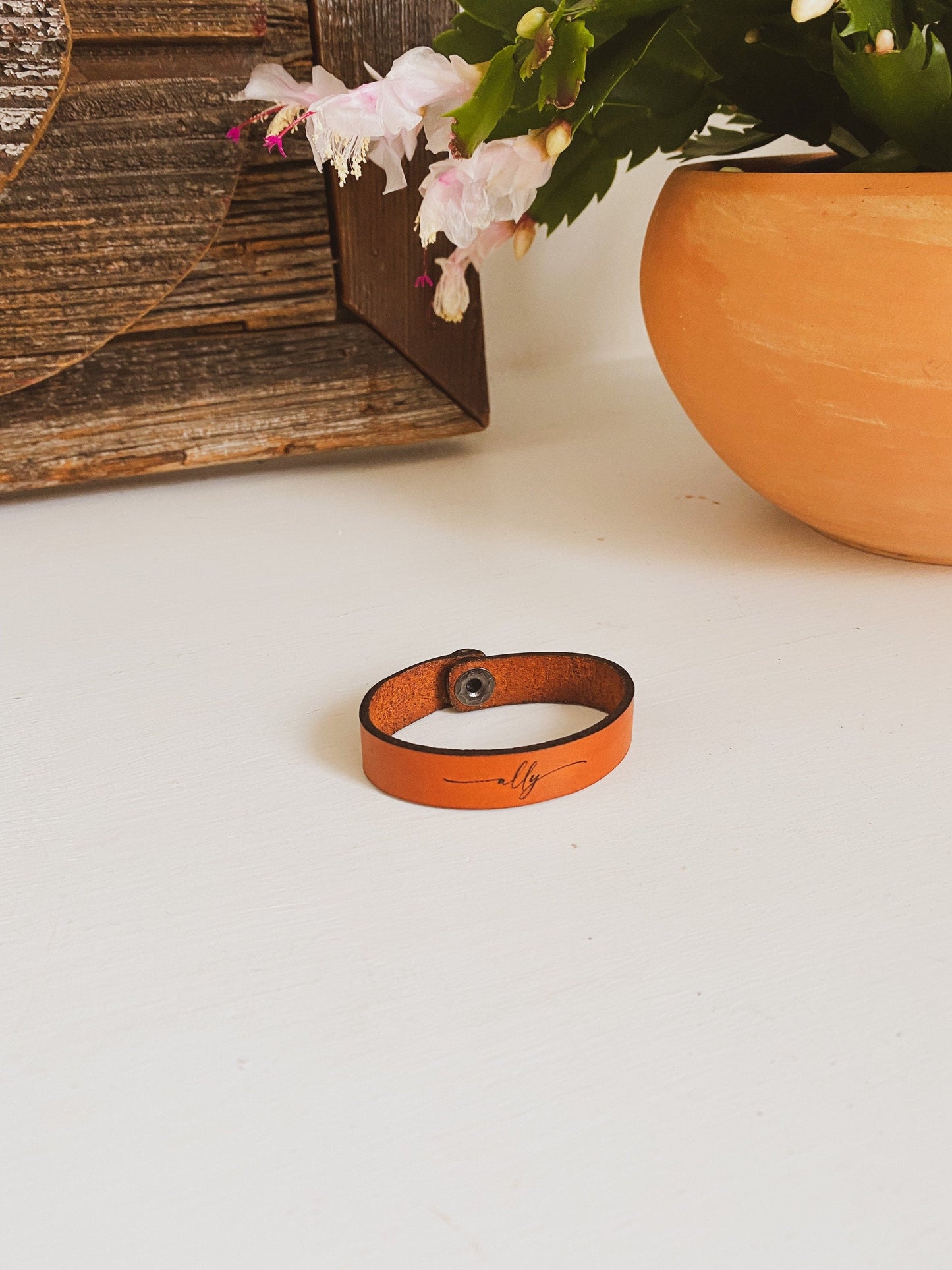 Custom Leather Cuff Bracelet with Kids’ Names