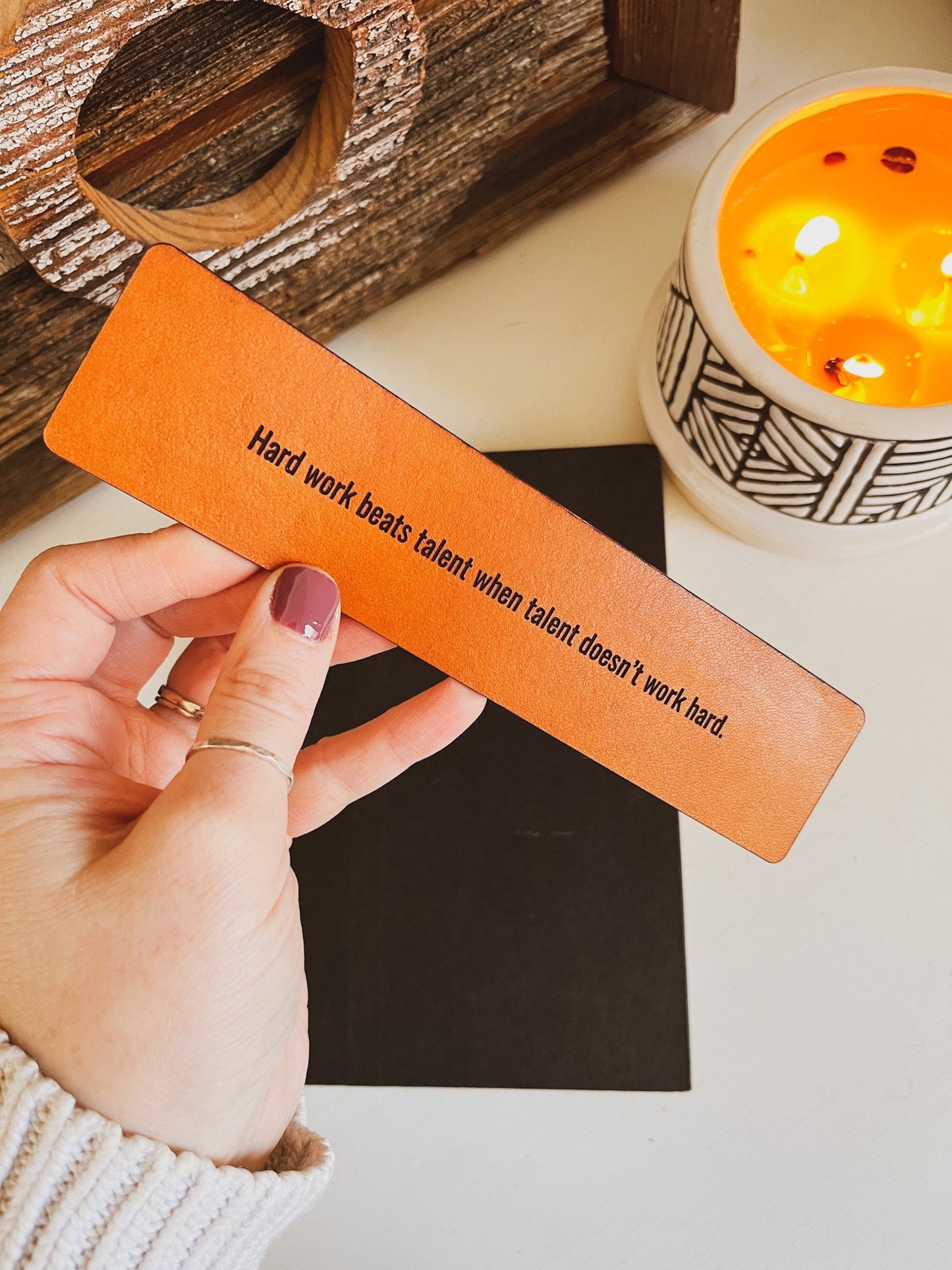 Leather Bookmark With Custom Quote