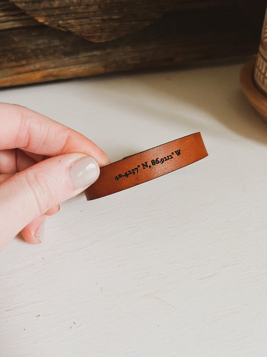 Map Coordinates Leather Cuff Bracelet